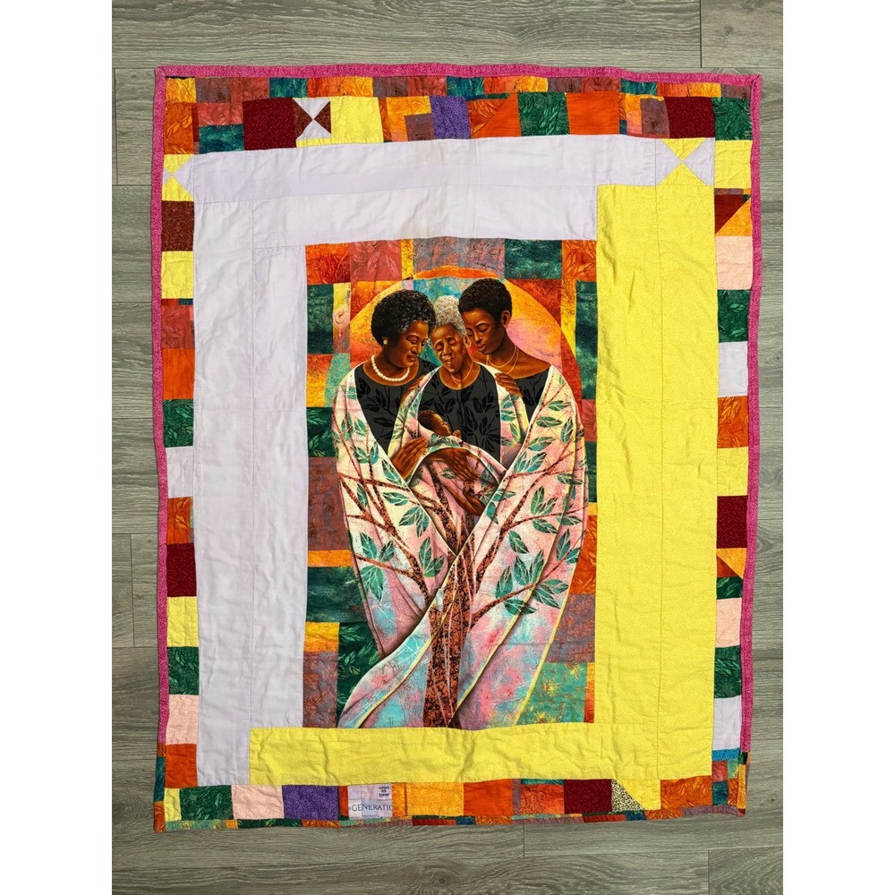 Handmade African American Heritage Generations Patchwork Quilt 39x50 Sampler